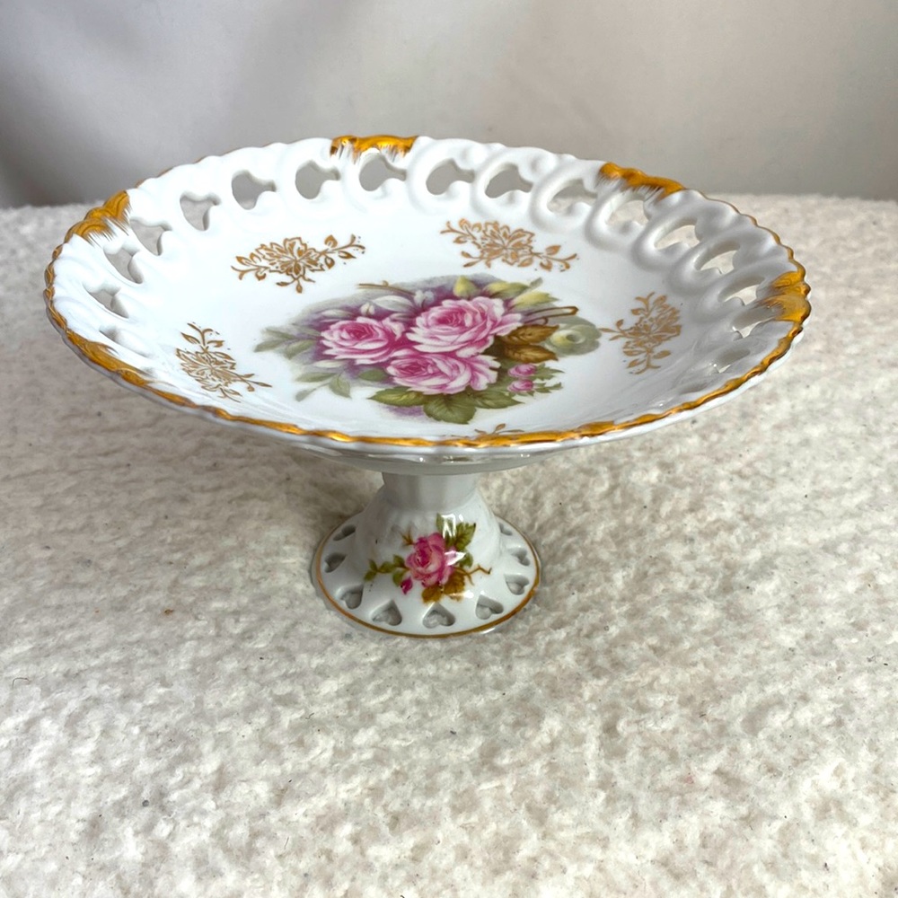 Lefton China Hand Painted Pedestal Candy Dish